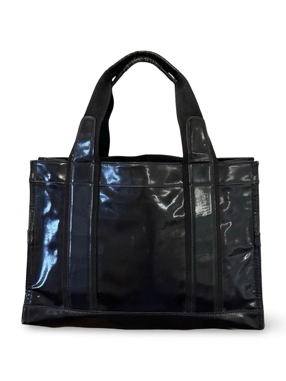 Tory Burch Black Patent Canvas Messenger Tote